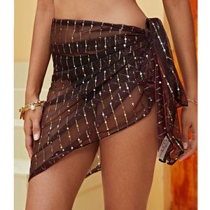 (5 Pack) Gold Sequin Striped Mesh Cover Up Skirt